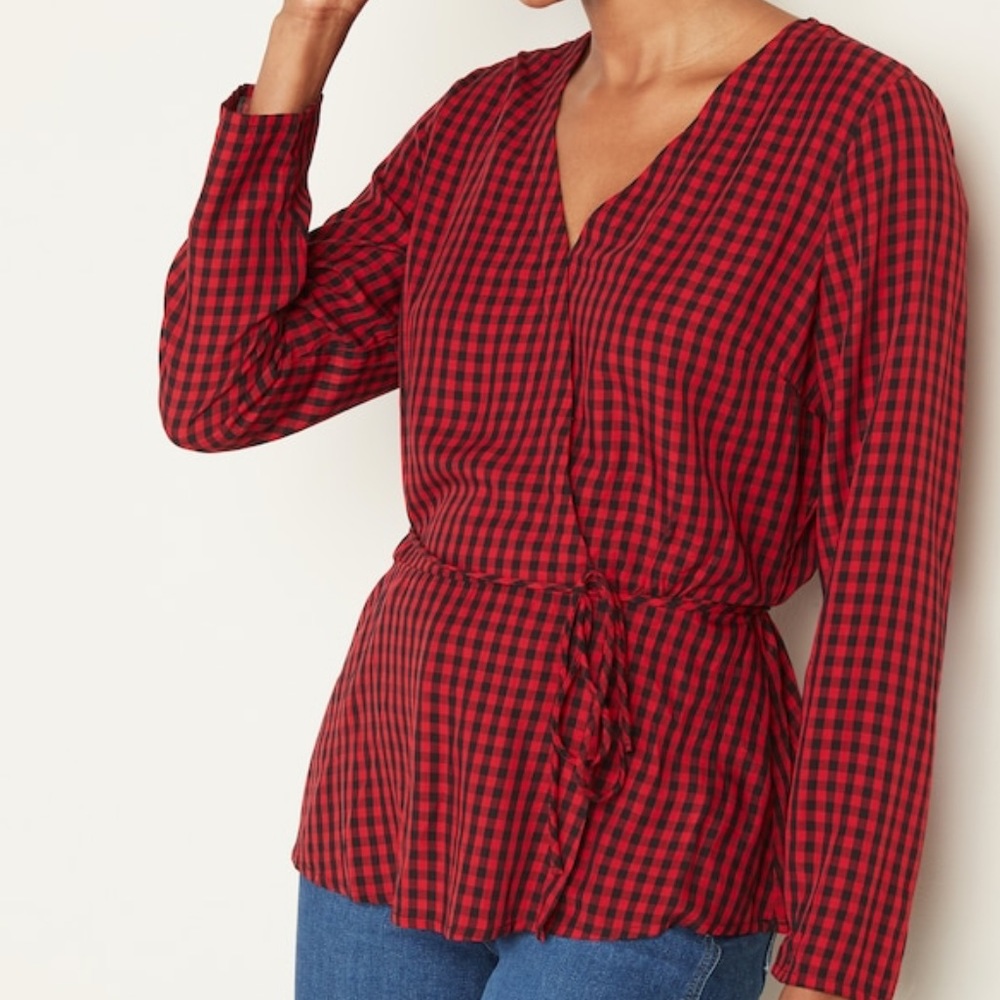 Old Navy Faux-Wrap Gingham Top